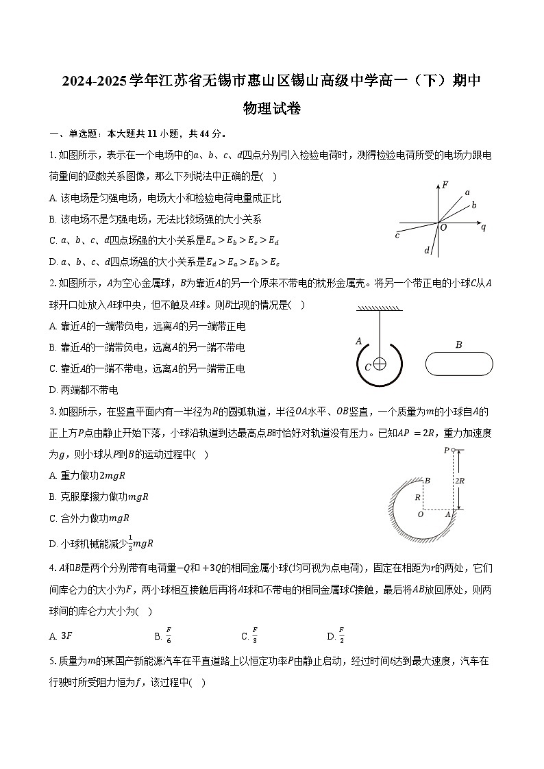 2024-2025学年江苏省无锡市惠山区锡山高级中学高一（下）期中物理试卷(含答案）第1页