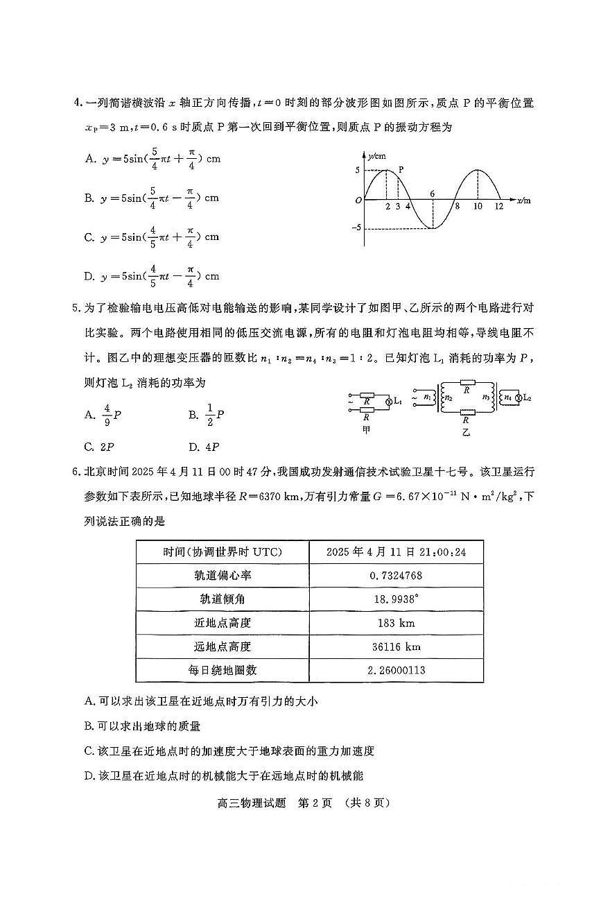 2025届山东省济南市高三二模高考针对性训练 物理试题及答案第2页