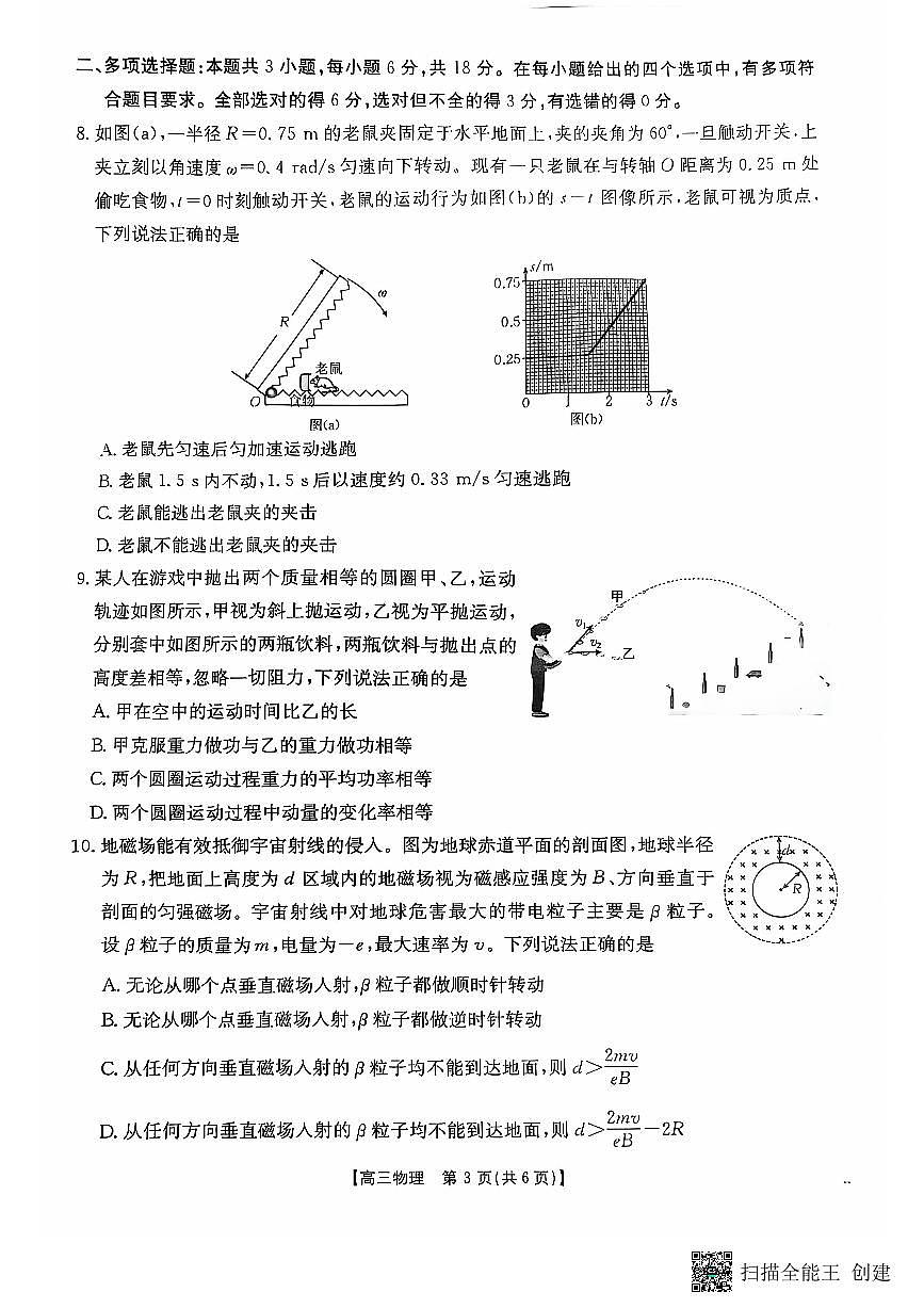 广东省部分高中学校2024-2025学年高三上学期11月期中考试 物理试题（含答案）第3页