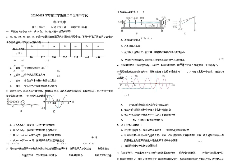 2024-2025学年下学期高二物理期中考试docx第1页