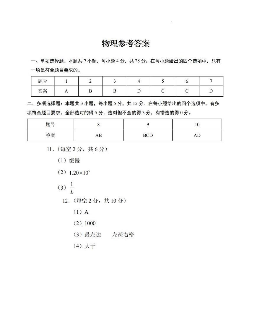 重庆市第八中学2025届高三三诊物理答案第1页