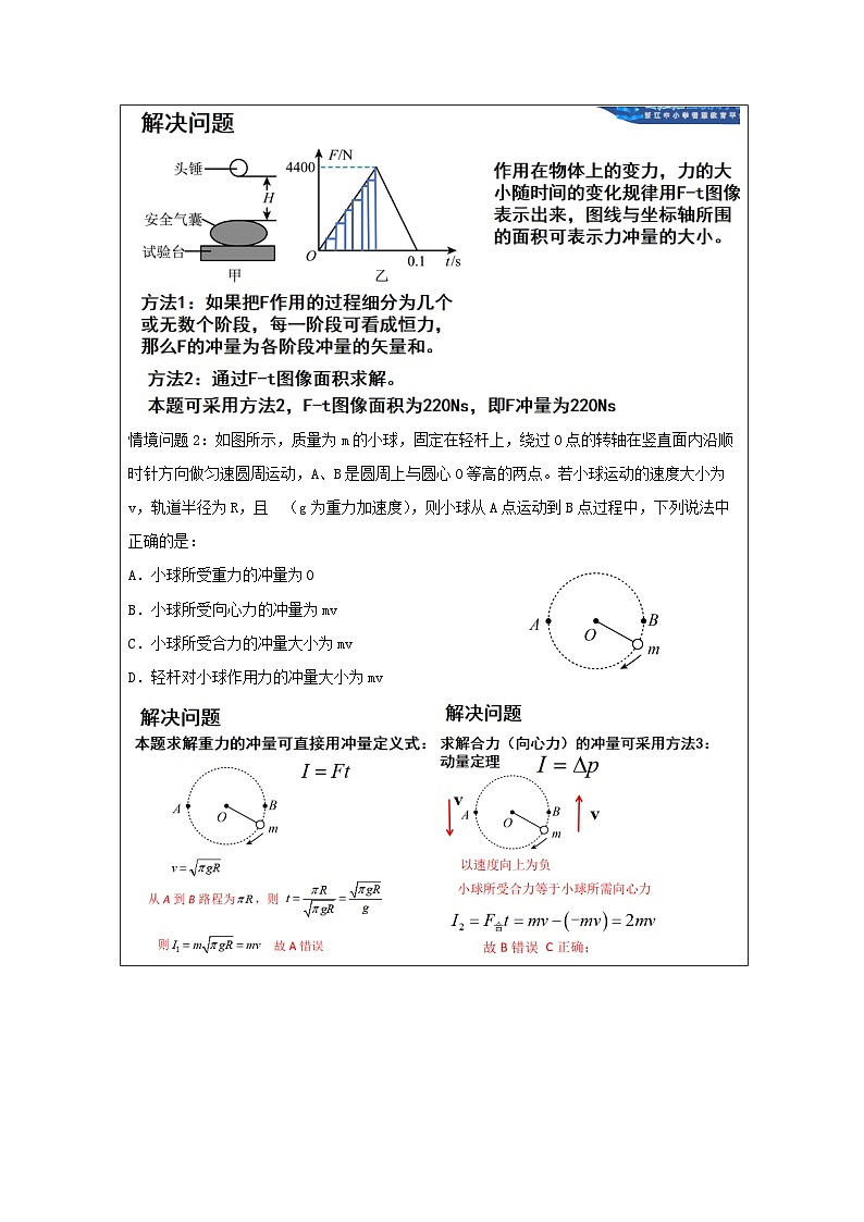 《变力的冲量问题》教学设计 人教版高中物理选择性必修第一册第2页