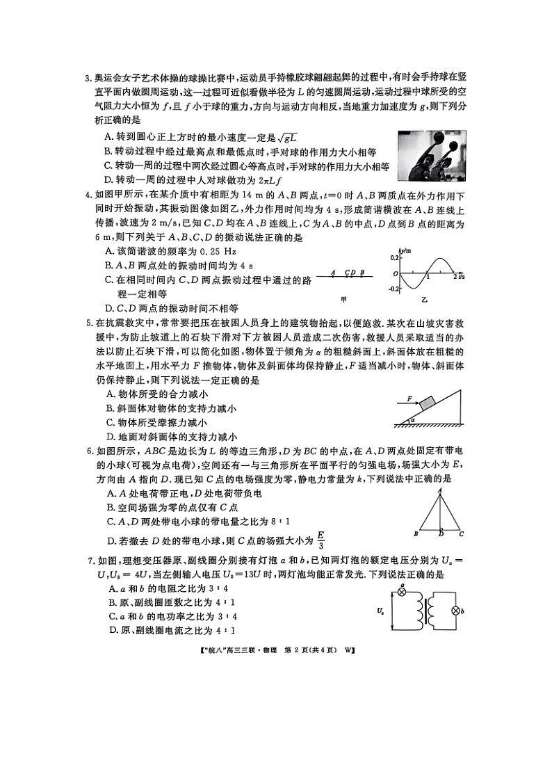 2025届安徽省“皖南八校”高三下学期三模（图片版）物理试卷第2页