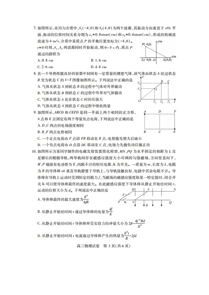2025届湖北省高三下学期4月第十届调研模拟考试（图片版）物理试卷第3页