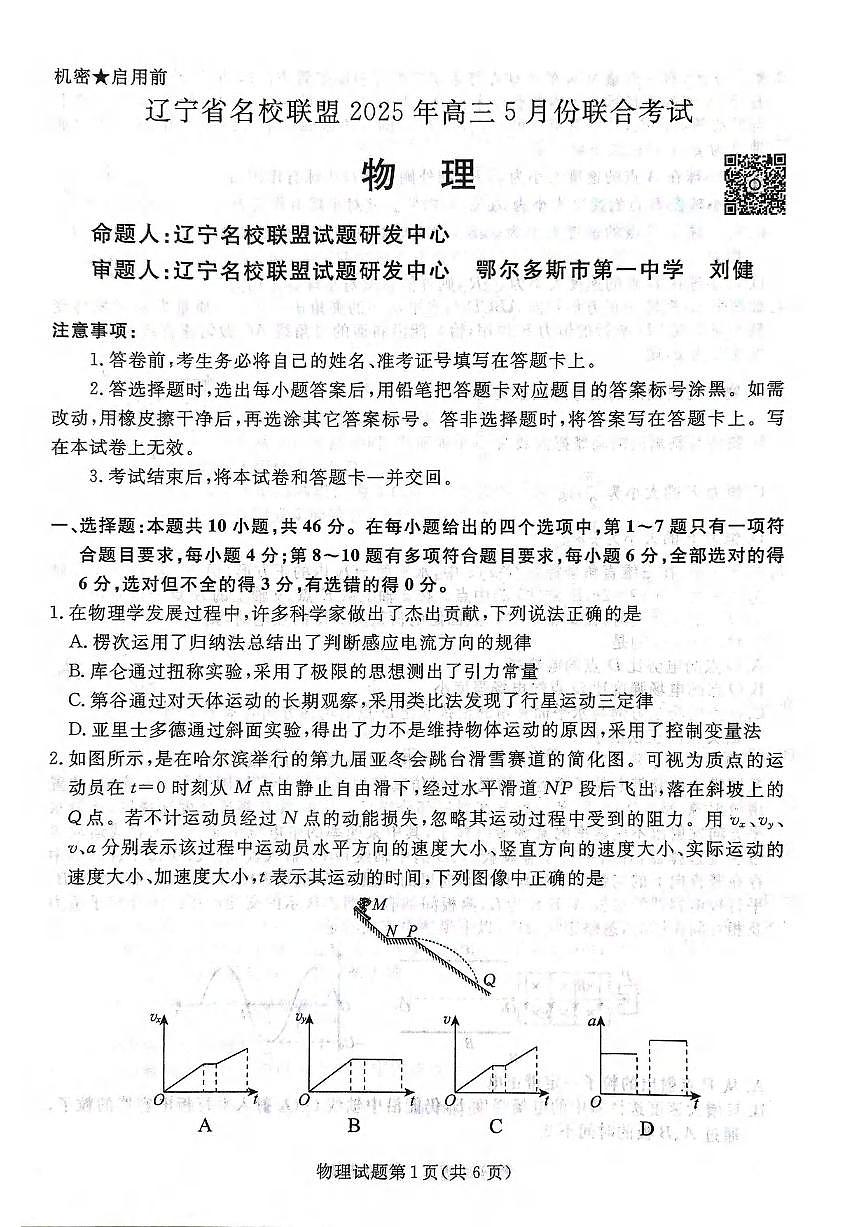 物理丨辽宁省名校联盟2025届高三下学期5月份联合考试试卷及答案第2页