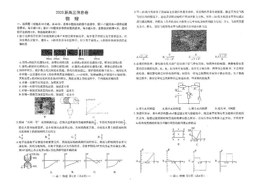 江西省南昌市2025届高三下学期5月信息卷物理+答案第1页