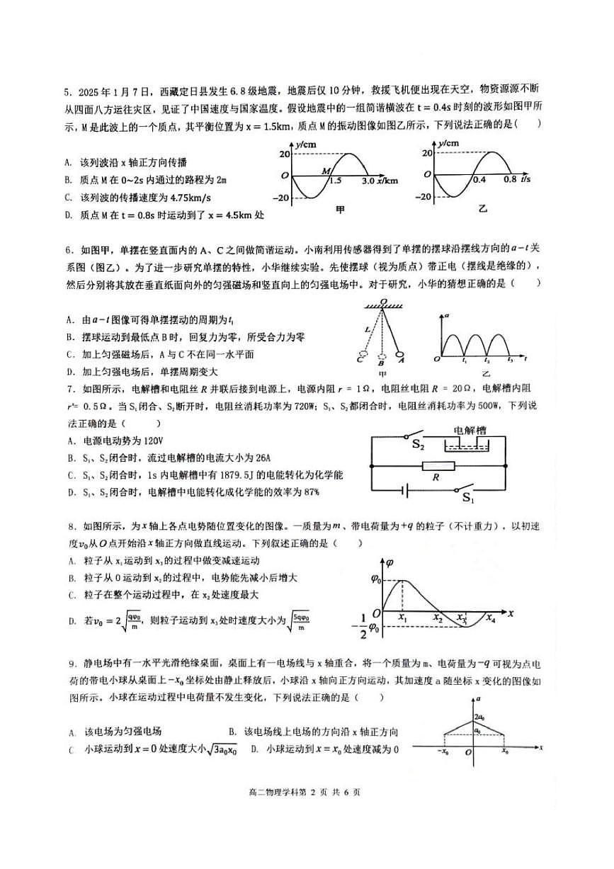浙江省七彩阳光新高考研究联盟2024-2025学年高二下学期期中联考物理试题（PDF版附答案）第2页