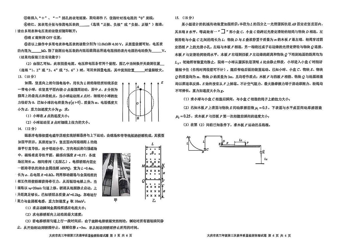 2025届黑龙江省大庆市高三下学期第三次模拟考试物理试卷（高考模拟）第3页