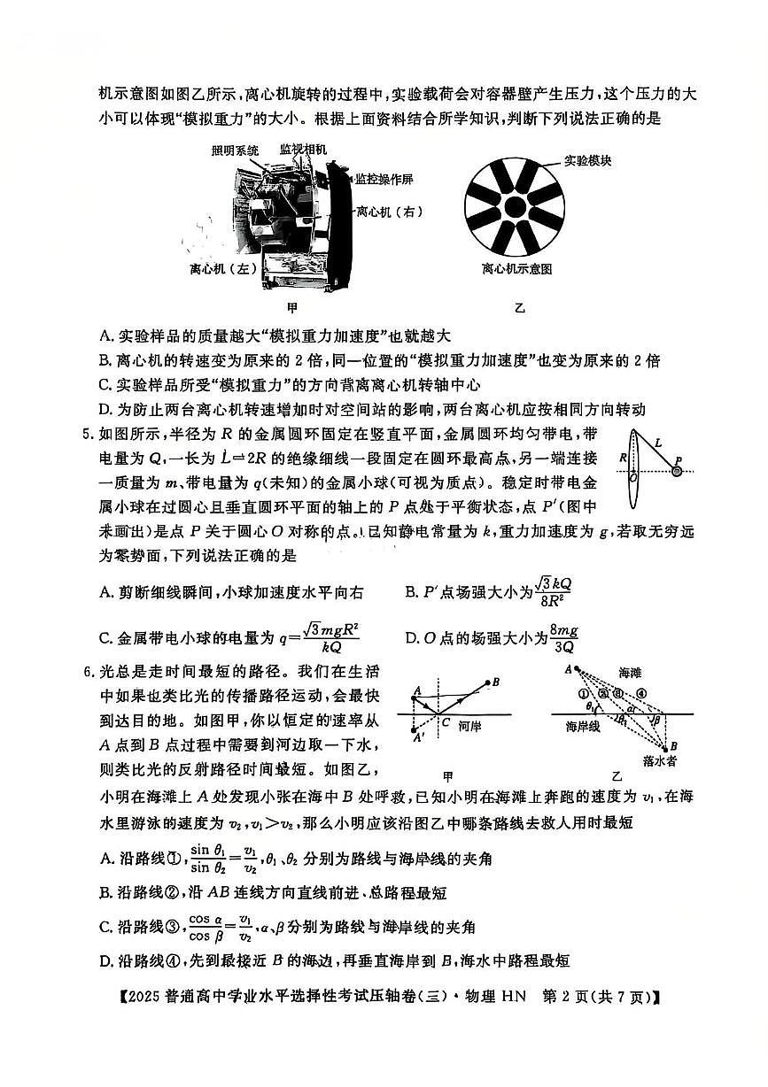 2025届湖南省普通高中学业水平选择性考试压轴卷（三） 物理试题（高考模拟）第2页