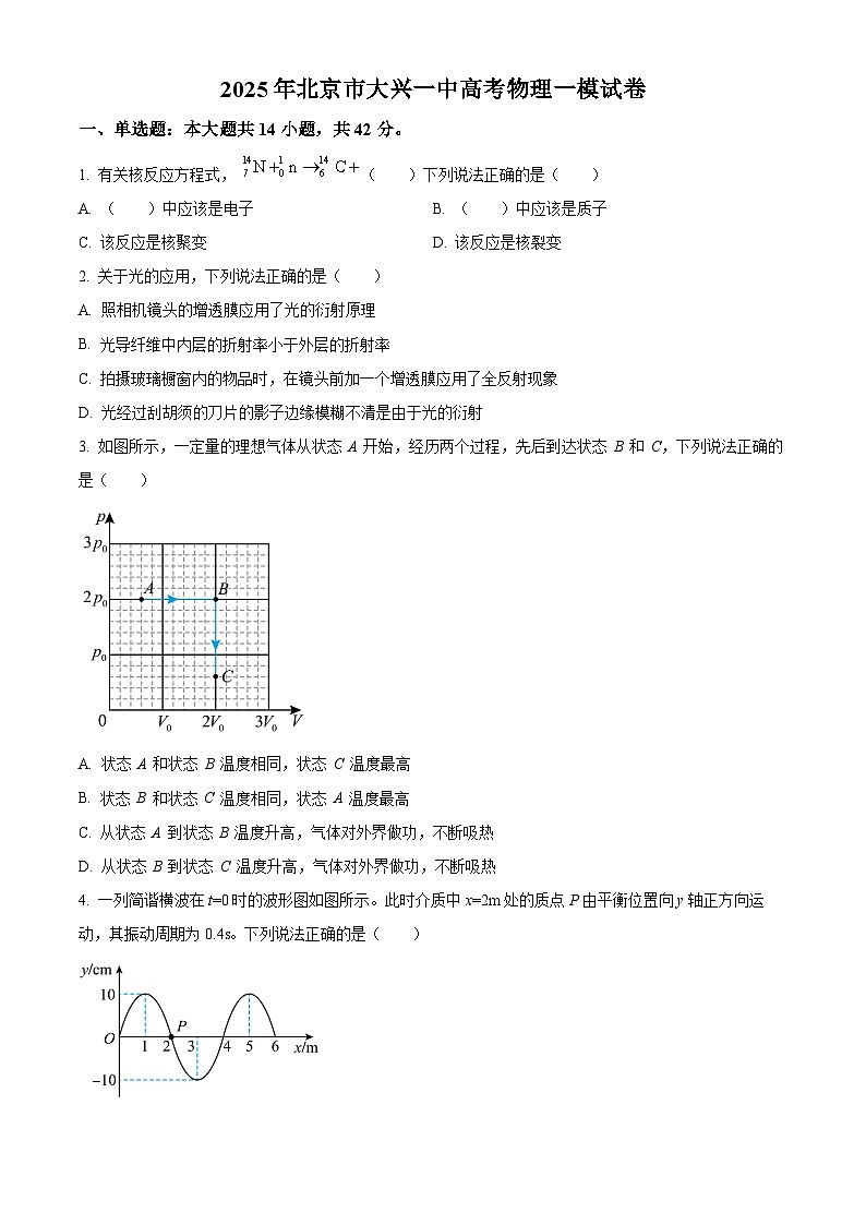 2025届北京市大兴区第一中学高三下学期一模物理试题（原卷版）第1页