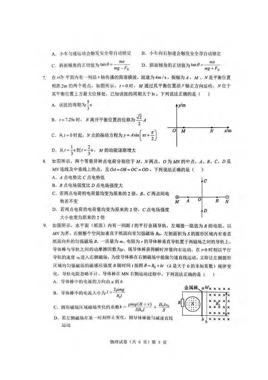 物理丨湖北省新八校协作体2025届高三下学期5月壮行考试卷及答案第3页