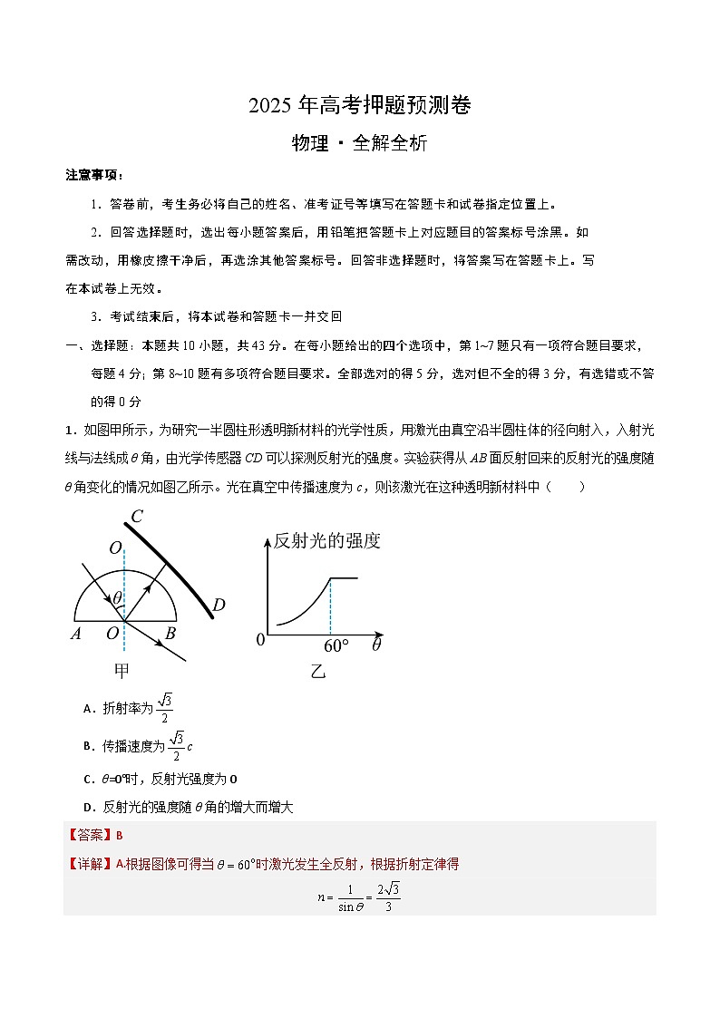 2025年高考押题预测卷：物理（重庆卷02）（解析版）第1页
