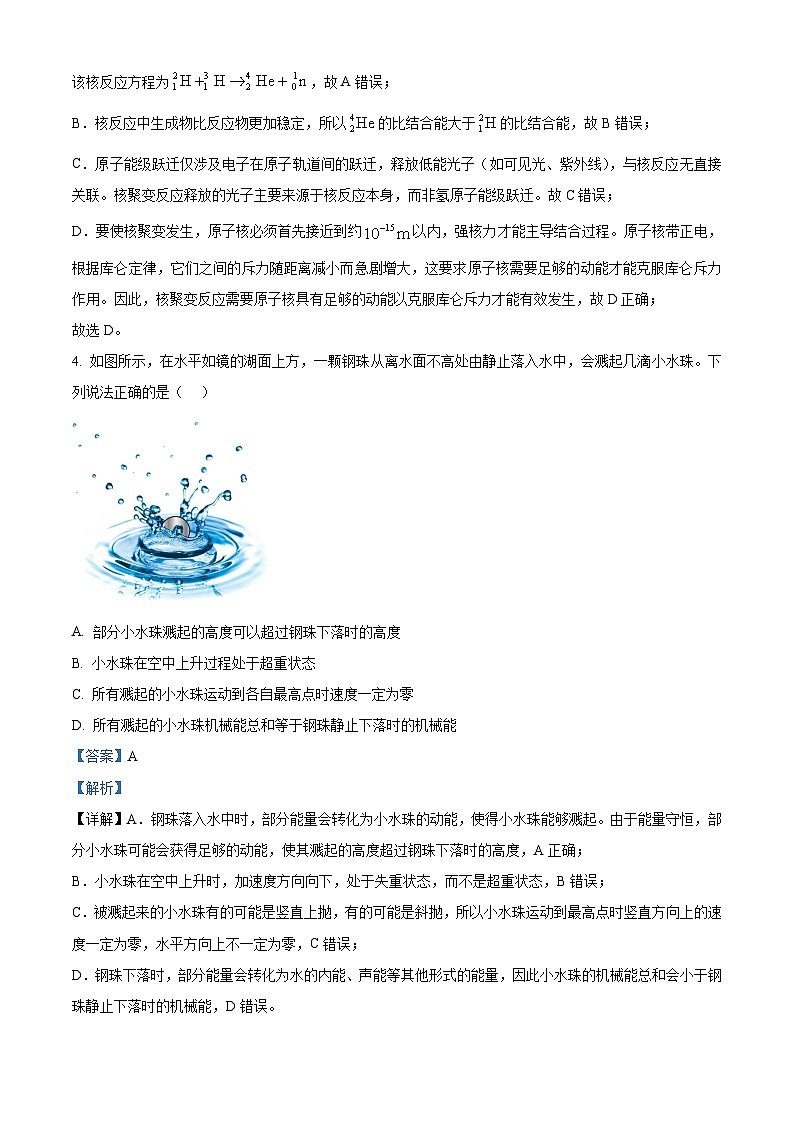 2025届浙江省温州市高三下学期5月三模物理试题 Word版含解析第3页