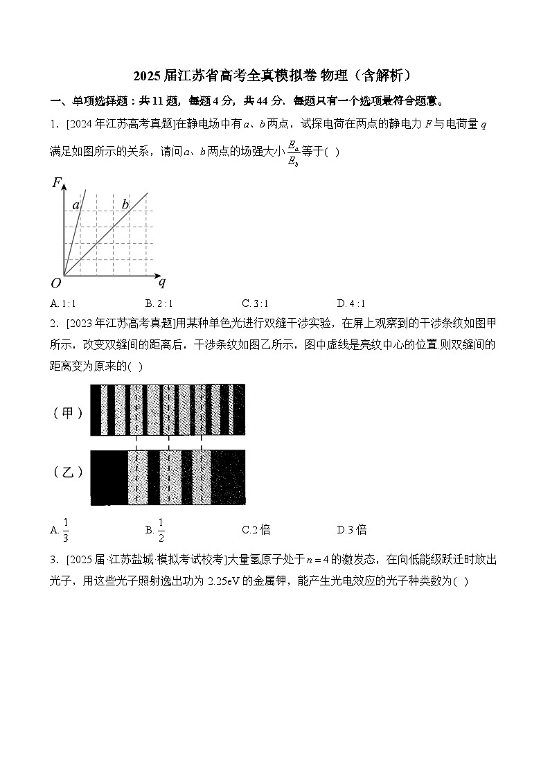 2025届江苏省高考全真模拟卷 物理（含解析）第1页