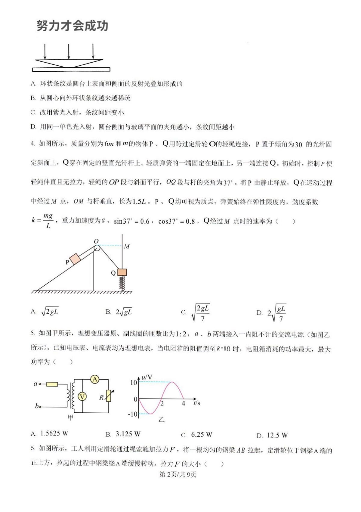2025年山东省威海市高三物理高考三模试题及其答案第2页