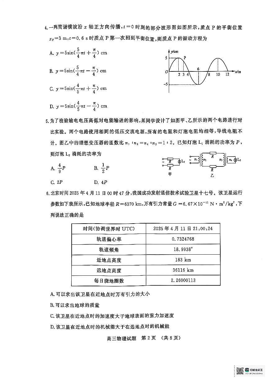 2025届山东省济南市高三下学期高考三模物理试题（无答案）第2页