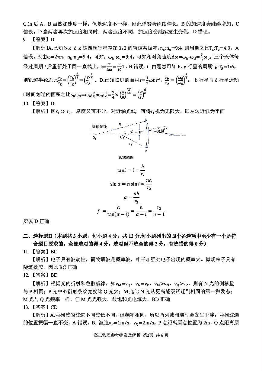 2025浙江省精诚联盟适应性联考-物理答案第2页