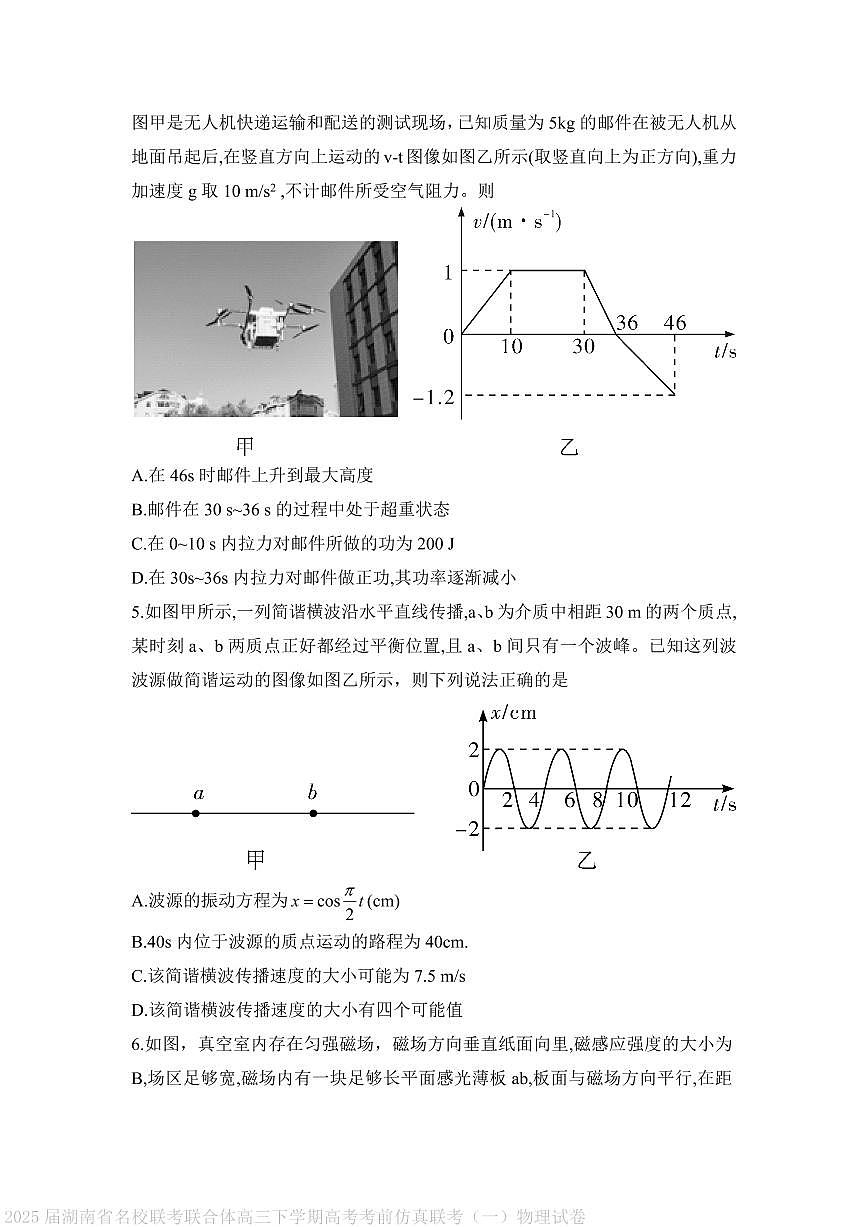 2025届湖南名校联考联合体高三下学期高考考前仿真联考（一）物理试卷第3页