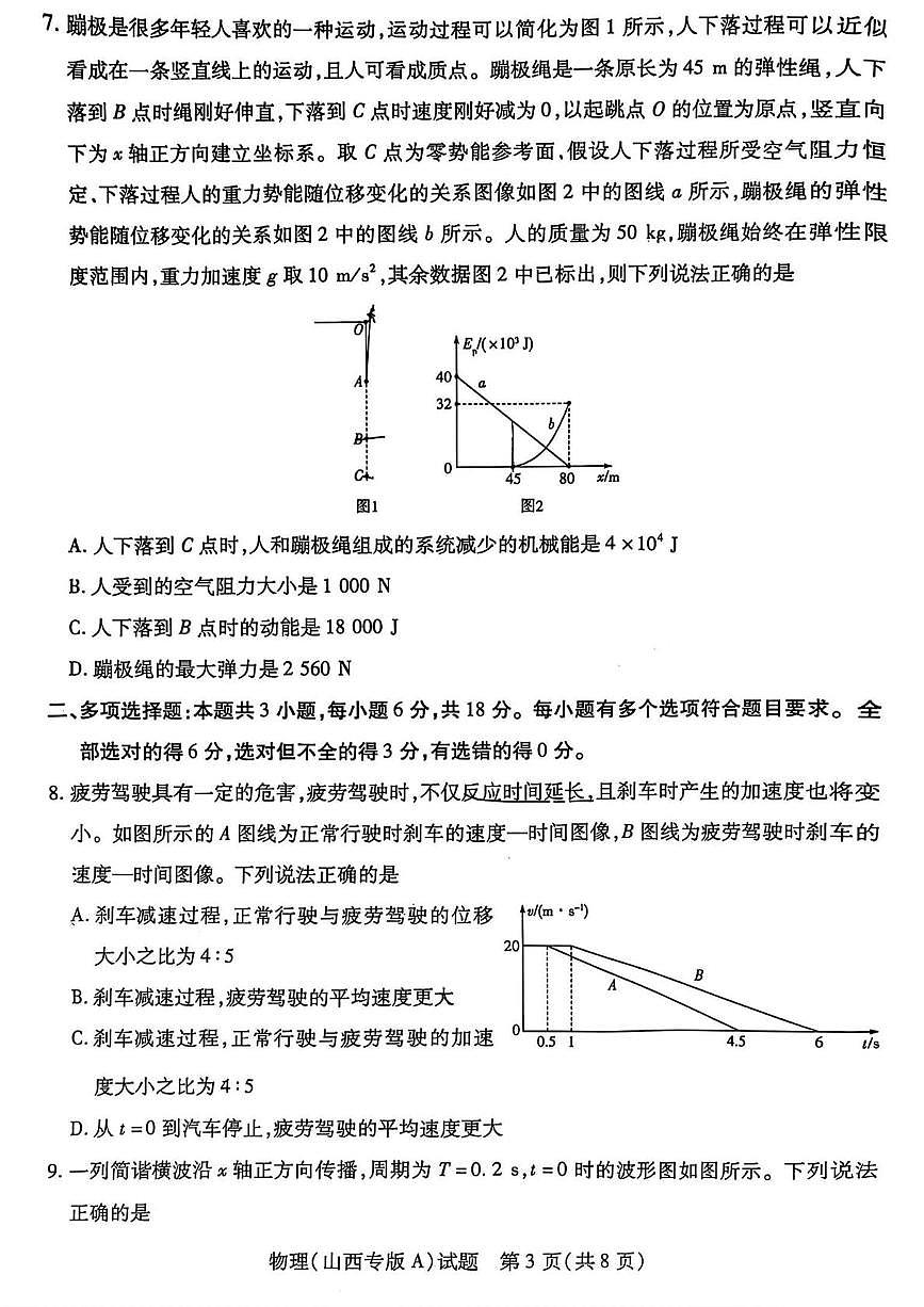 2025届山西省部分学校高三下学期5月考前模拟考试物理试题（高考模拟）第3页