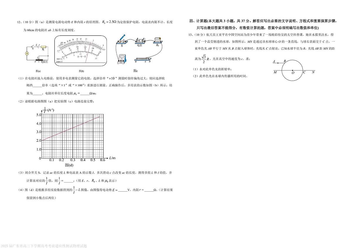 2025年高考考前适应性测试物理试题（含答案）第3页