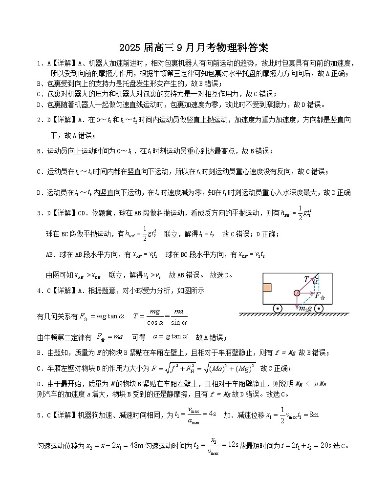 2025届高三9月月考物理科答案第1页