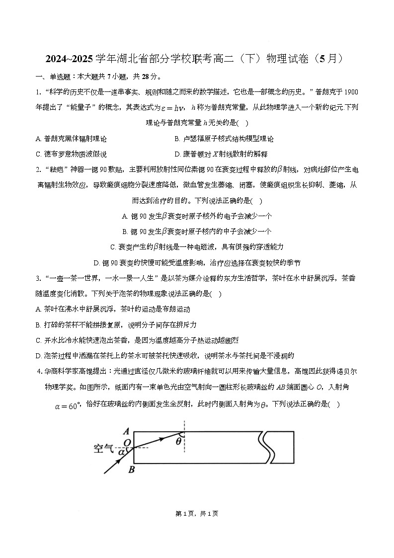 湖北省部分学校2024-2025学年高二下学期5月联考物理试题（Word版附答案）第1页