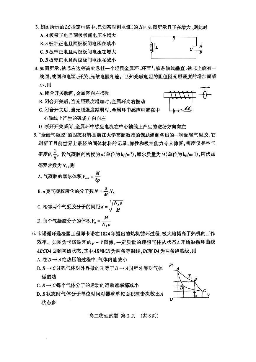 山东省泰安市2024-2025学年高二下学期4月期中考试物理试题（PDF版附答案）第2页