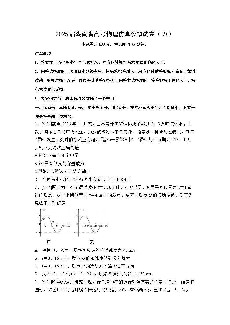 2025届湖南省高考仿真模拟（八）物理试卷（解析版）第1页