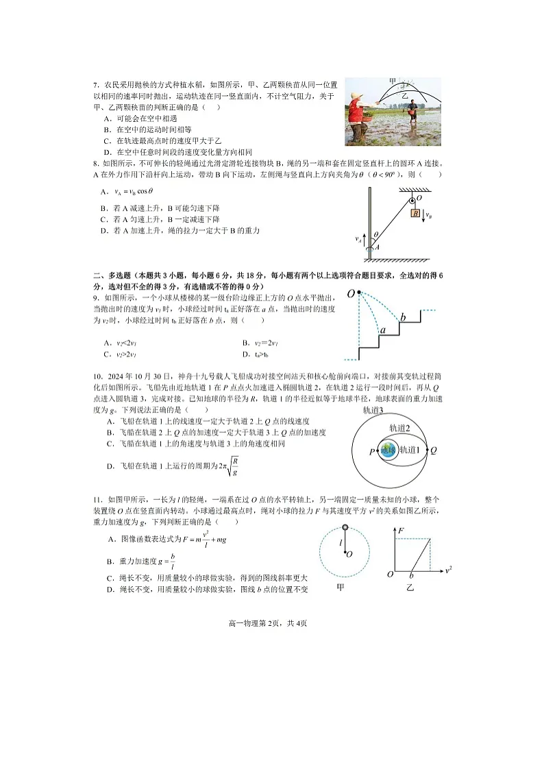 广东省东莞市七校联考2024-2025学年高一下学期期中（图片版）物理试卷第2页