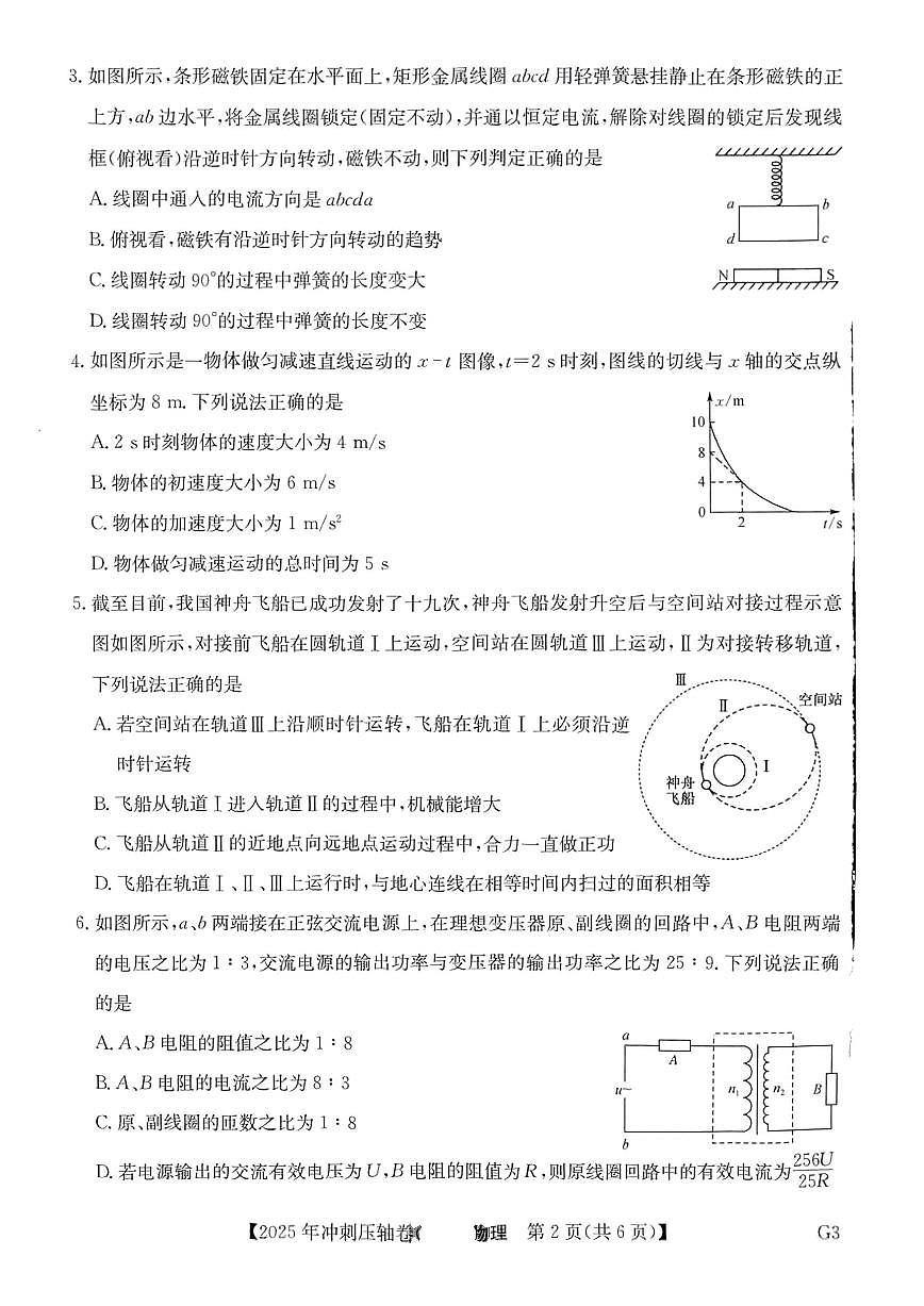 2025年普通高中学业水平选择性考试冲刺压轴卷（一）高三物理试题（PDF版附答案）第2页