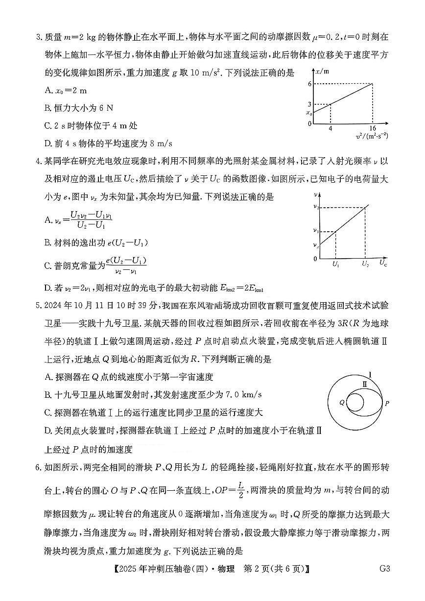 2025年普通高中学业水平选择性考试冲刺压轴卷（四）高三物理试题（PDF版附答案）第2页