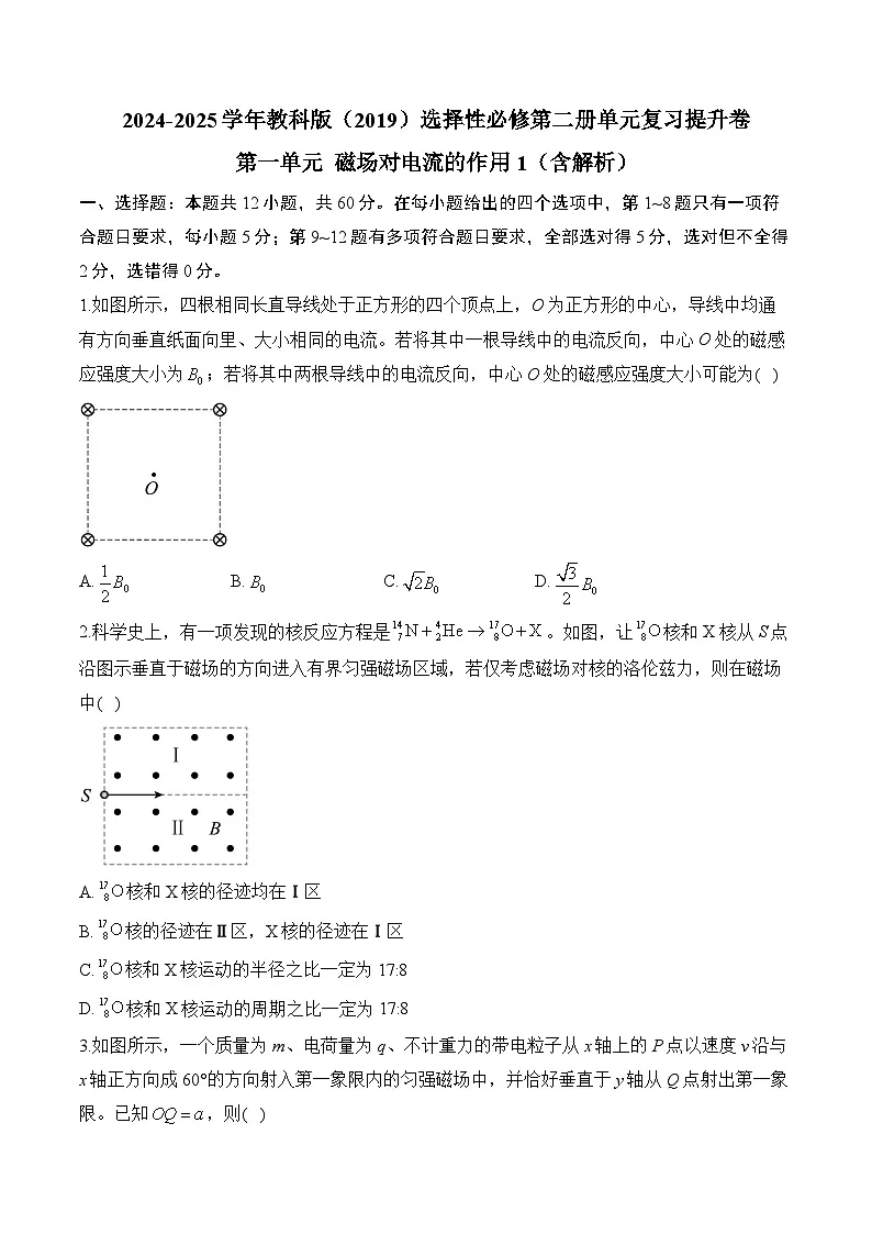 2024-2025学年物理教科版（2019）选择性必修第二册单元复习提升卷 第一单元 磁场对电流的作用（含解析）第1页
