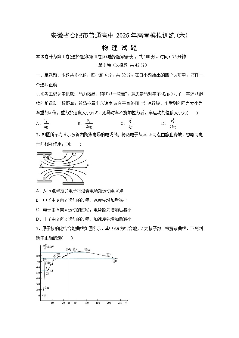 2025届安徽省普通高中高三下学期高考模拟训练(六)物理试卷（解析版）第1页