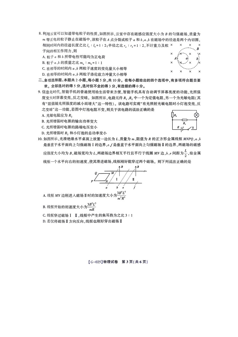 2025届安徽省皖江名校高三下学期5月联考物理试卷第3页