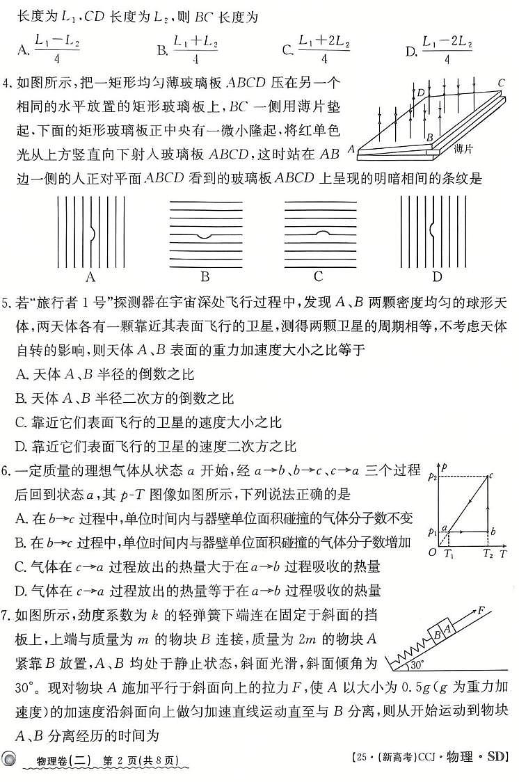 2025届山东省普通高中学业水平等级考试高考冲刺卷（二）物理试卷第2页