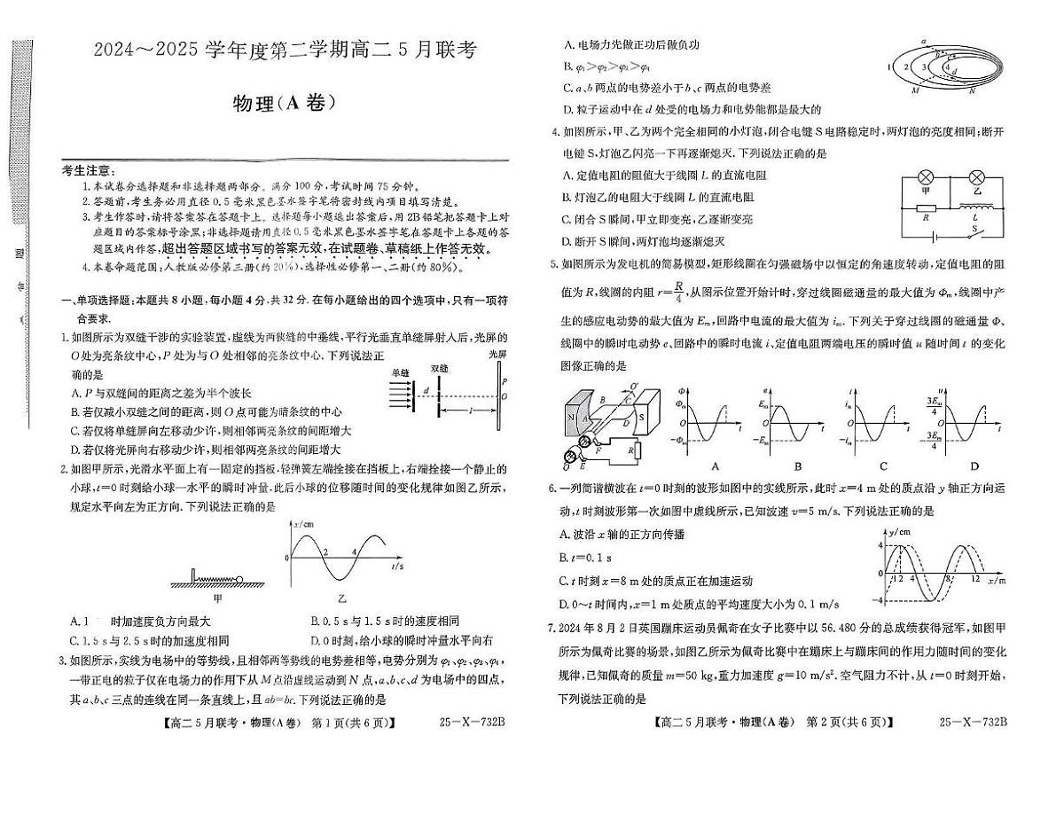 安徽省县域高中联考2024-2025学年高二下学期5月月考物理试题第1页