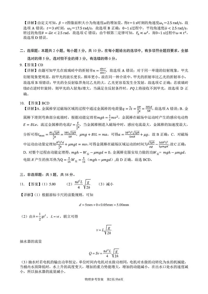 2025届高三最后一卷物理参考答案第2页