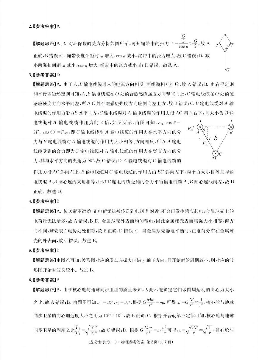 成都石室中学2024-2025学年度下期高2025届适应性考试（一) 物理答案第2页