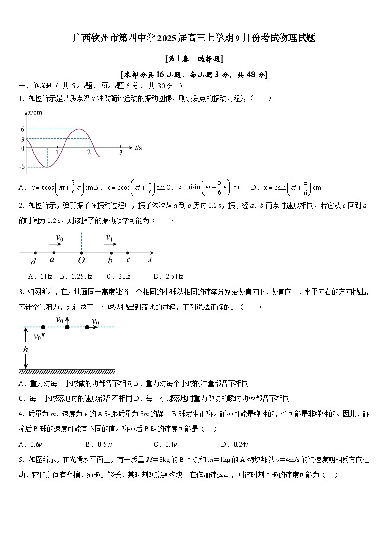 广西钦州市第四中学2024-2025学年高三上学期9月考试物理试题第1页
