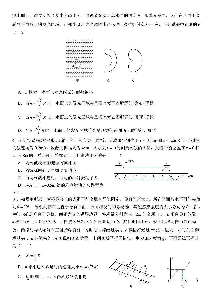 湖北省武汉二中2025届高考模拟预测考试-物理试题+答案第3页