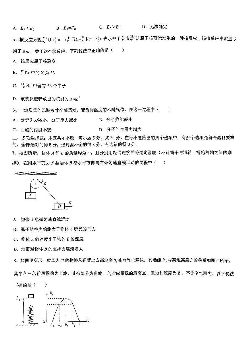 2024届湖北省黄石市大冶市第一中学高三下学期高考二模物理试卷（高考模拟）第2页