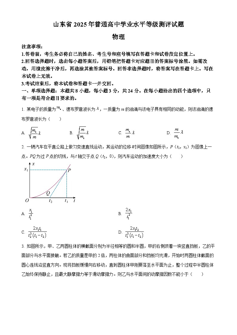 2025届山东省临沂市临沭县高三下学期三模物理试题（原卷版+解析版）（高考模拟）第1页