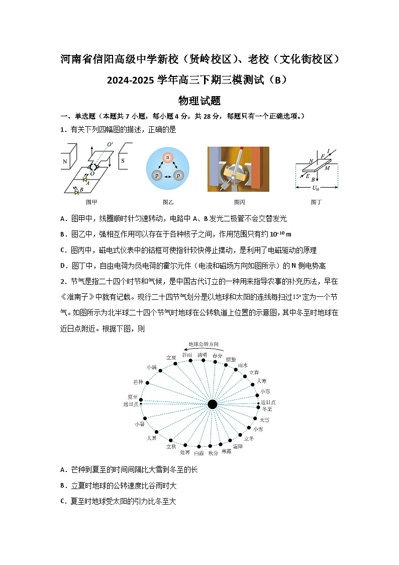 河南省信阳高级中学新校（贤岭校区）、老校（文化街校区）2024-2025学年高三下期三模测试（B）物理试题第1页
