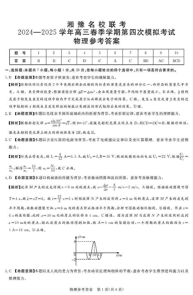 25.5湘豫联考高三物理参考答案及评分细则补充第1页