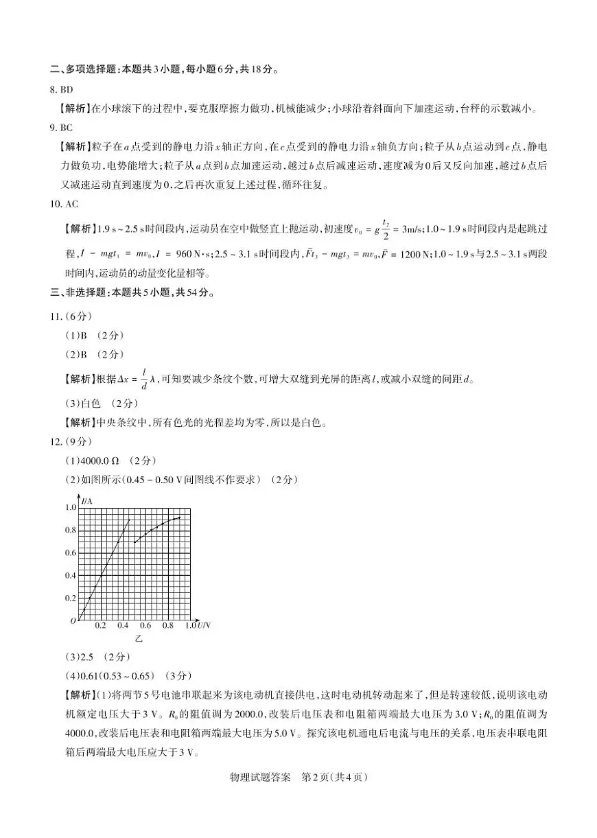2025年高考考前适应性测试（押题卷）物理答案第2页