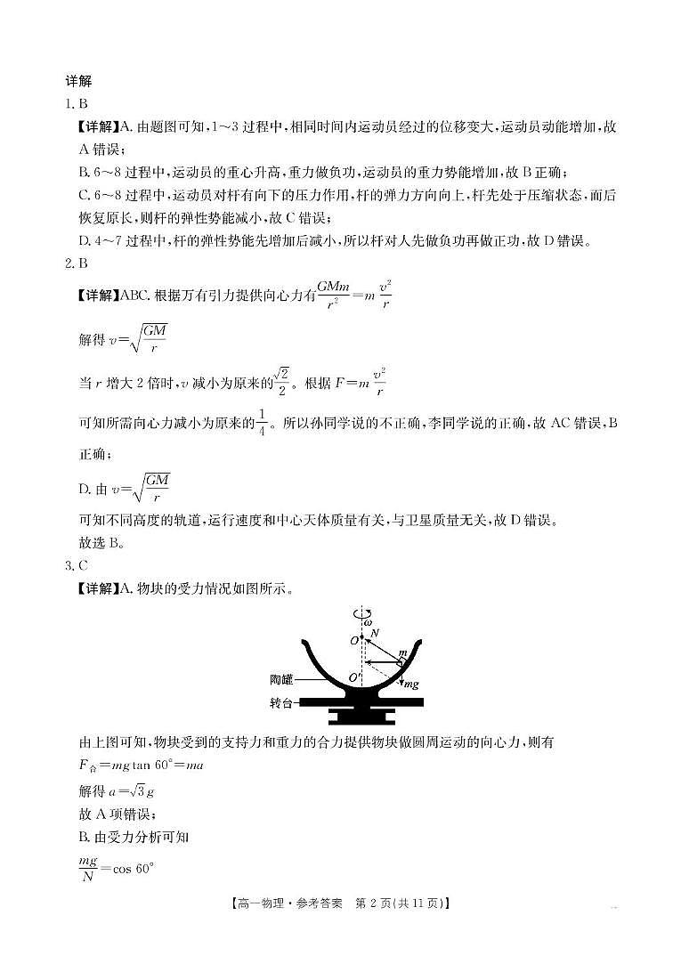 2025年江西省三新协同教研共同体高一联考 物理试卷 物理答案第2页
