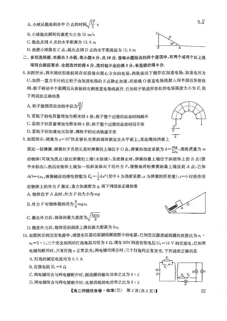 2024-2025学年高三下学期高考模拟押题信息卷（三）物理试卷（含答案）第3页