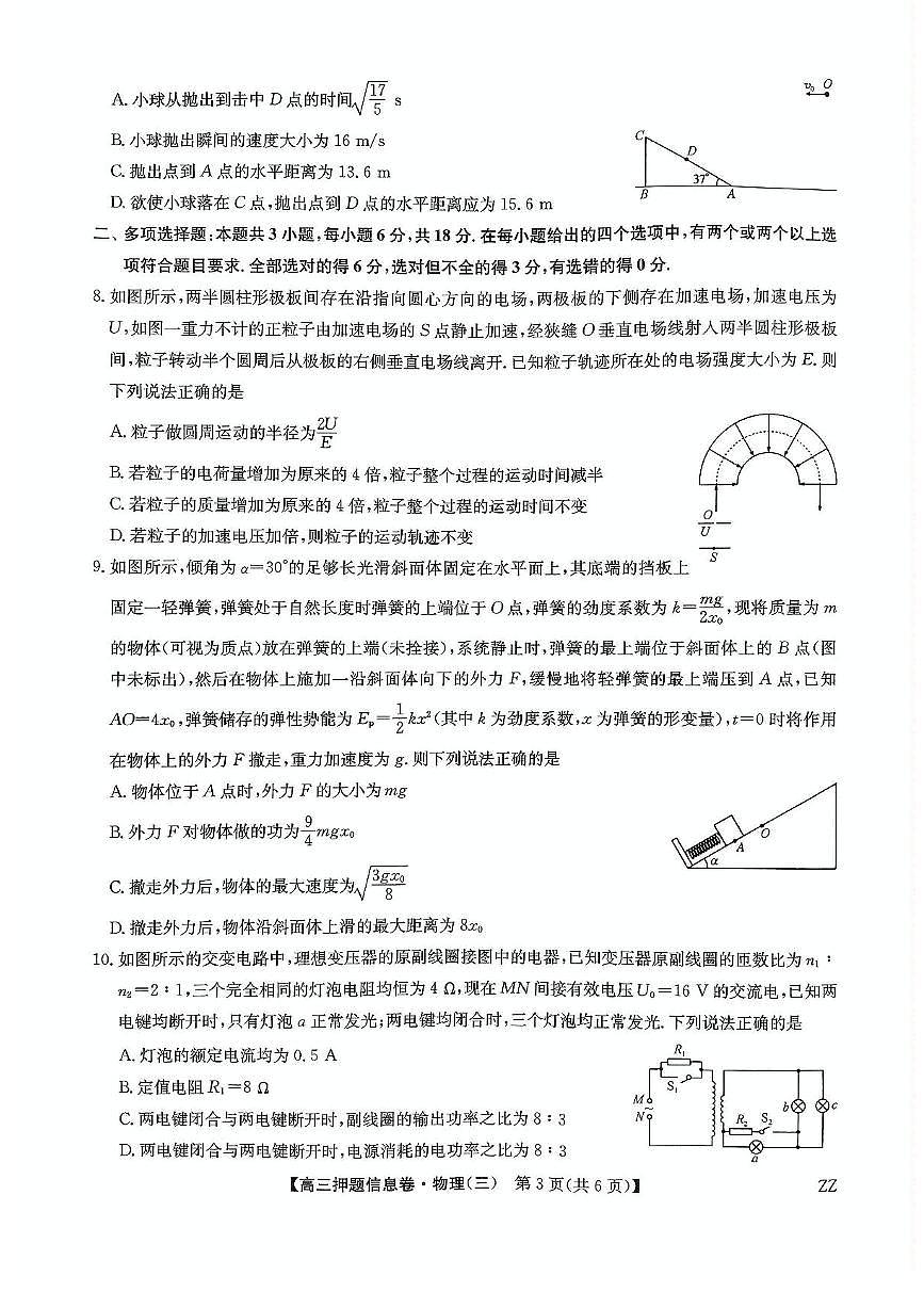 2024-2025学年高三下学期高考模拟押题信息卷（三）物理试卷（含答案）第3页