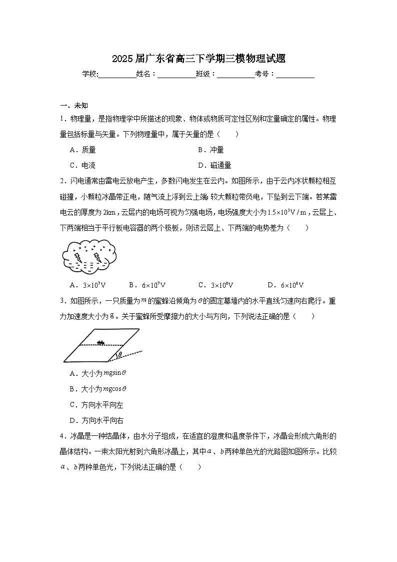 2025届广东省高三下学期三模物理试题（无答案）第1页