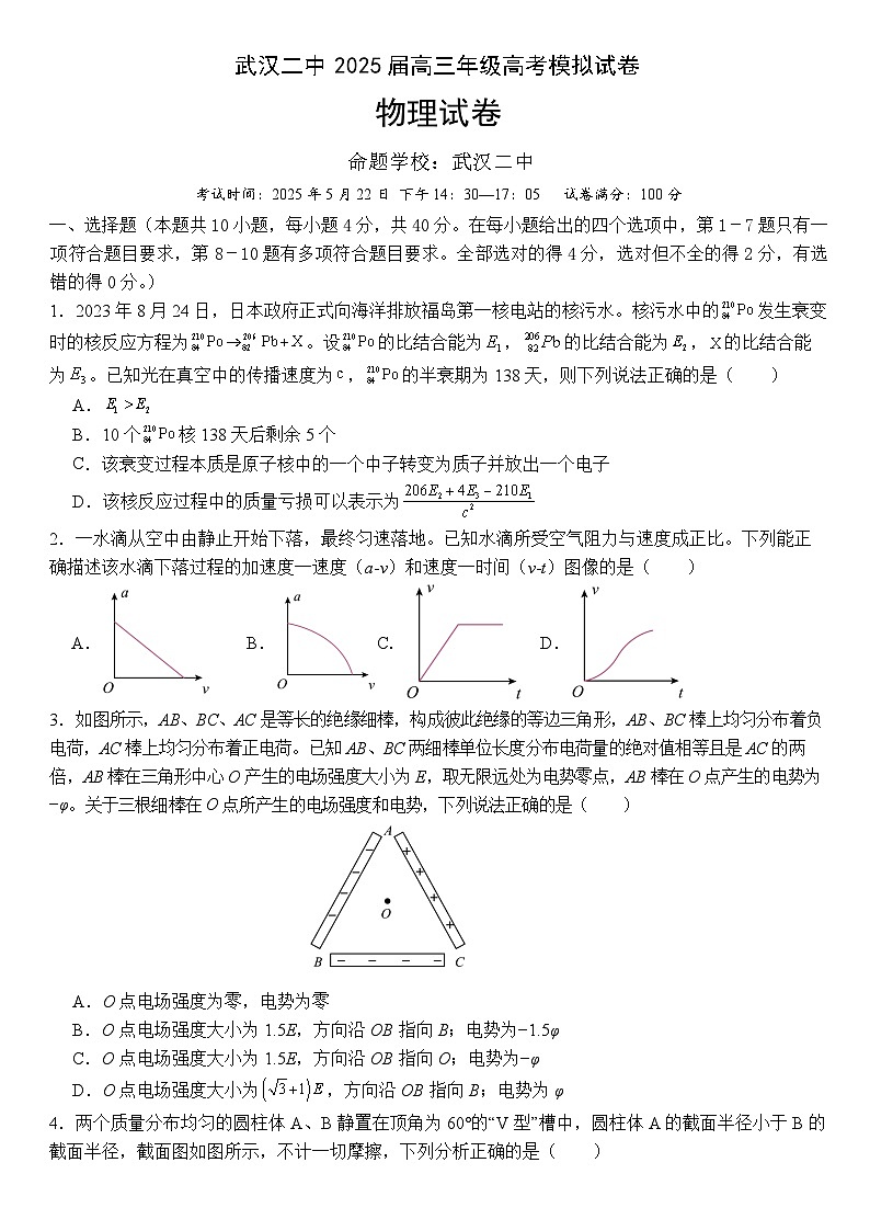 湖北省武汉二中2025届高三年级5月模拟考试物理第1页